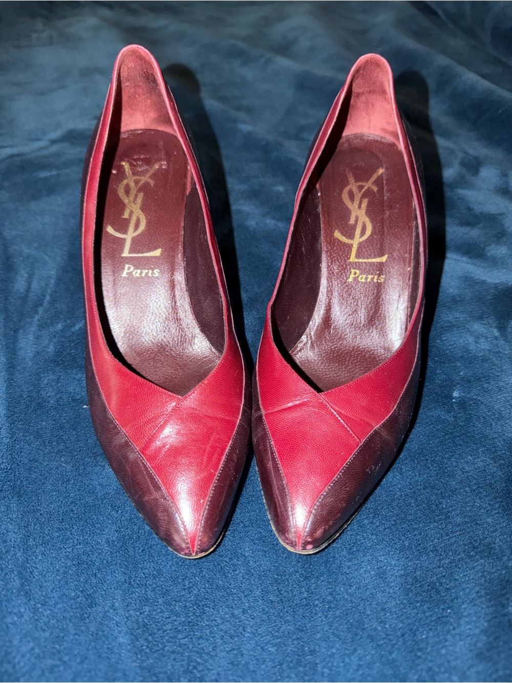 Vintage 1990’s Saint Laurent Burgundy/Red Leather Pointed Toe Pumps size 9